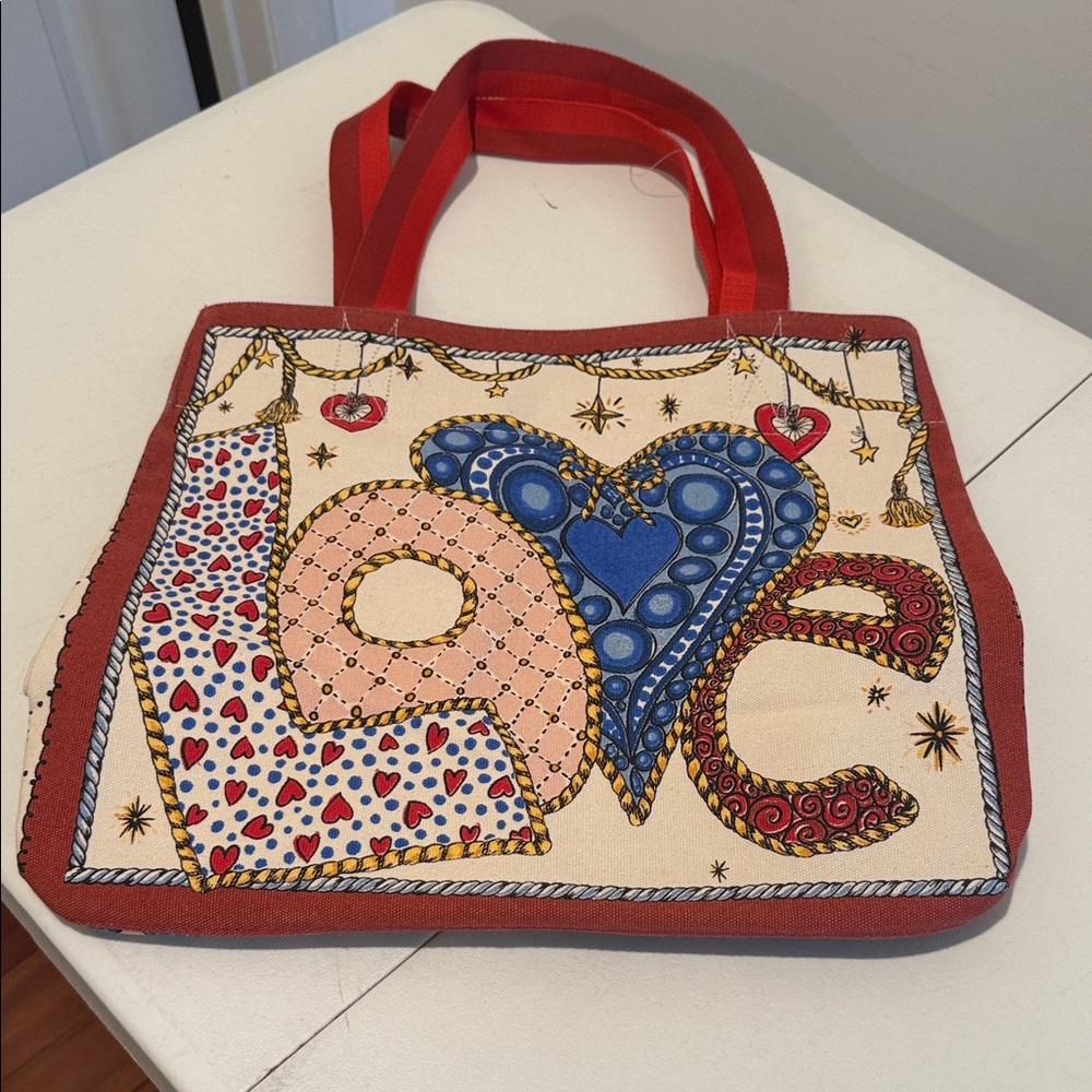 NWOT Brighton Multicolor Artistic Holiday Love Canvas Tote Fun Playful Oversized - Picture 3 of 10
